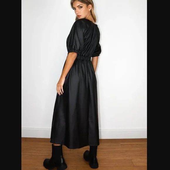 Missguided | Dresses | Missguided Black Faux Leather Ruched Smocked Midi  Maxi Dress | Poshmark